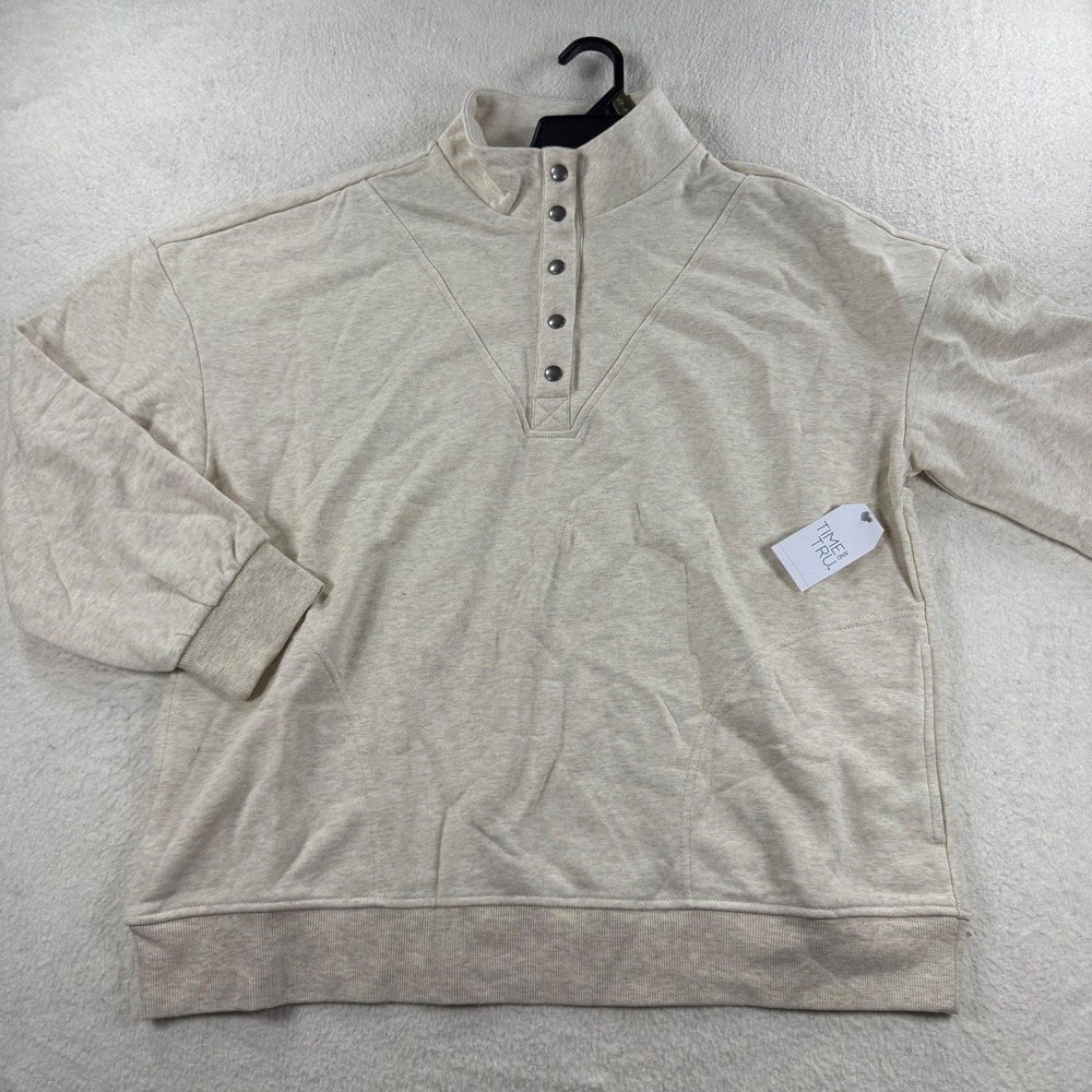Time and Tru Pullover Women XL Cream NEW Snap Neck Mock Neck Fleece Sweatshirt